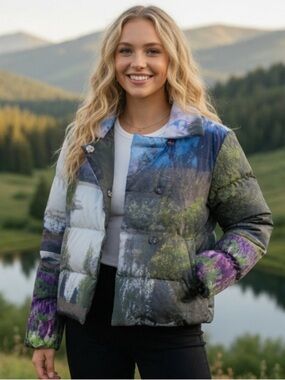 Scenic Print Puffer Jacket